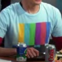 Sheldon wearing test pattern color bars shirt