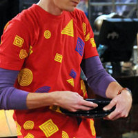 Sheldon wearing American Apparel Geometry shirt