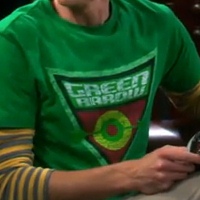 Sheldon wearing Green Arrow shirt