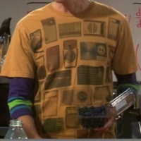 Sheldon wearing Five Crown Antique Radio Shirt